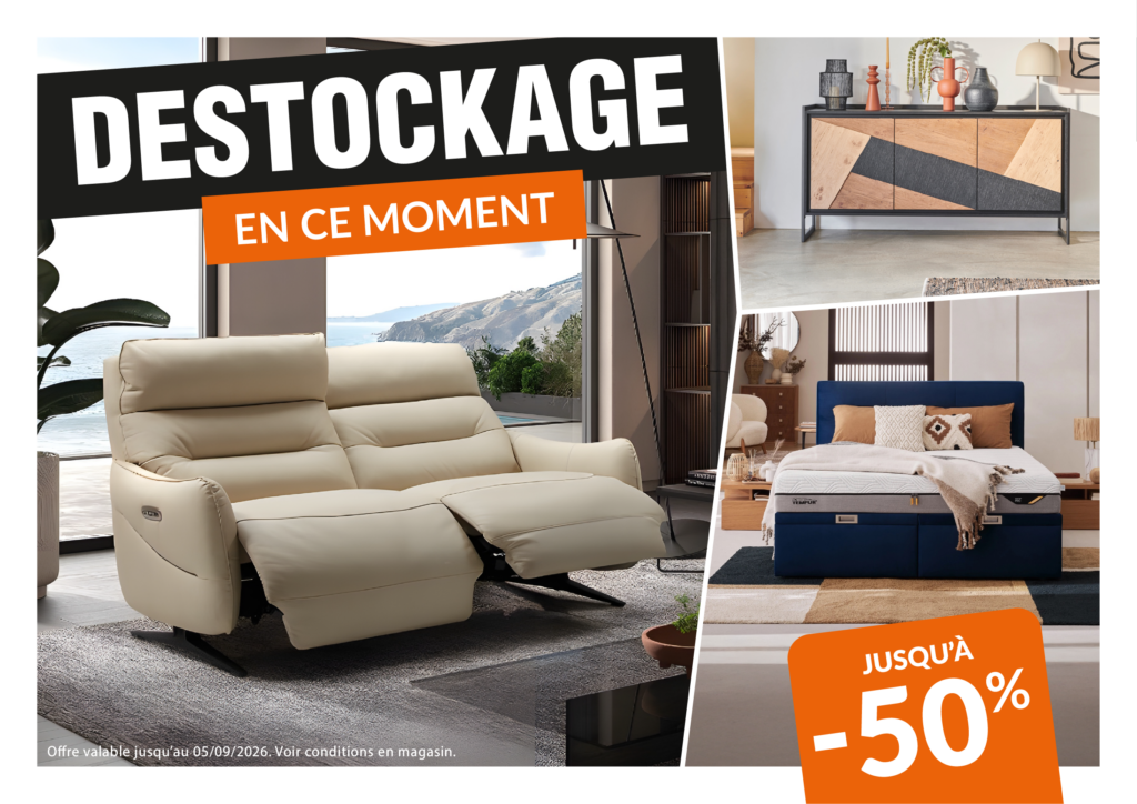 Déstockage d'été Rochemobilier en Charente, canapés meubles et literie